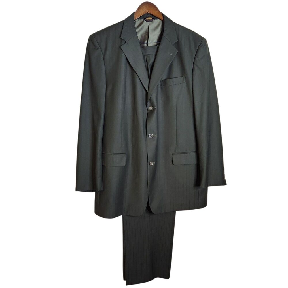 Caravelli Men's Super 150s Dark Gray Pinstripe 2 Pc Suit Jacket 40L Pants 40x32